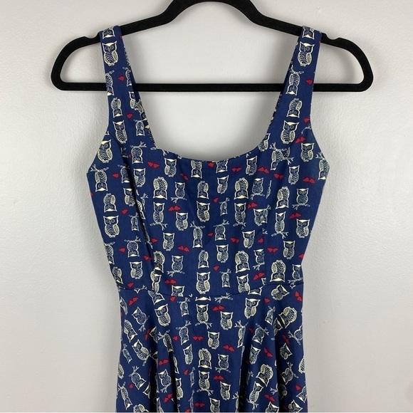 Parcel Navy Blue Owls Red Heart Print Sleeveless Dress Small - Picture 3 of 9